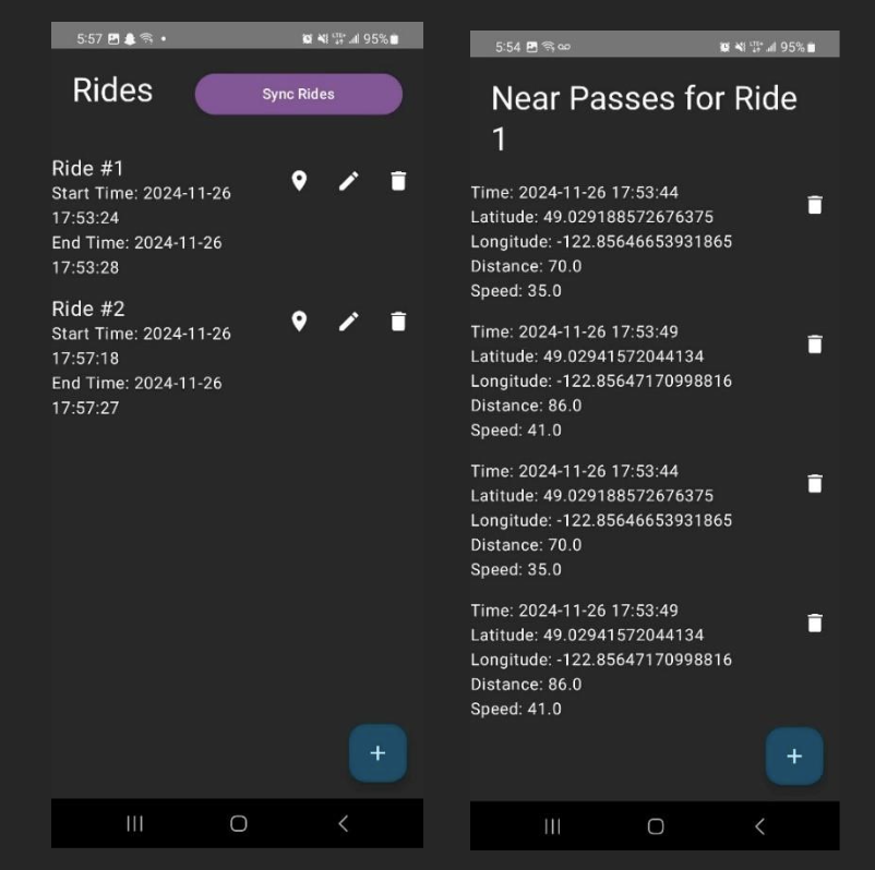 App displaying near pass incidents